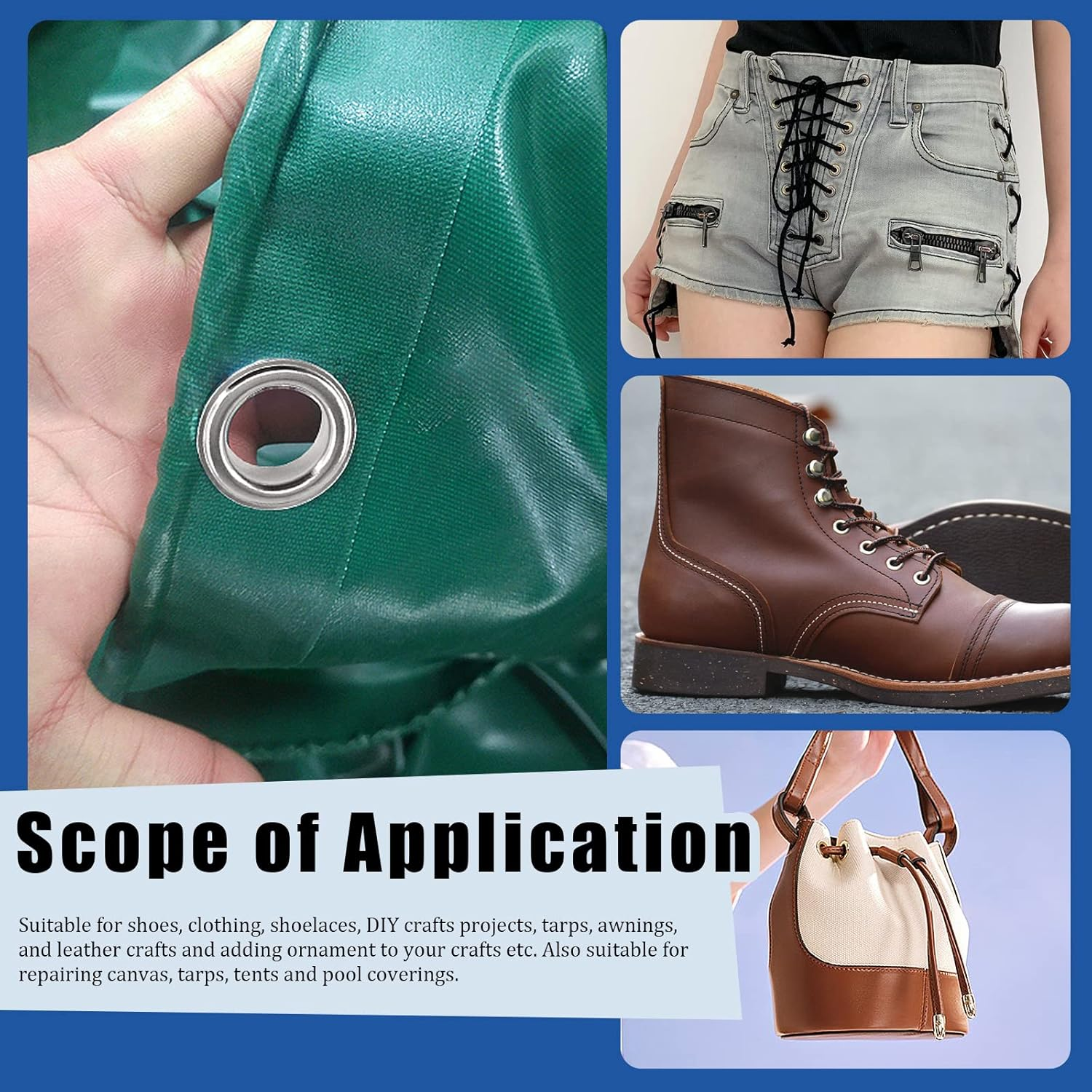 Glarks 102Pcs 12MM Thickened Grommets Eyelets with Tool Sets, 40Pcs 4 Colors Grommets Eyelets with Washers and 4Pcs Installation Tools for Fabric, Canvas, Curtain, Clothing, Leather Repair image number 2