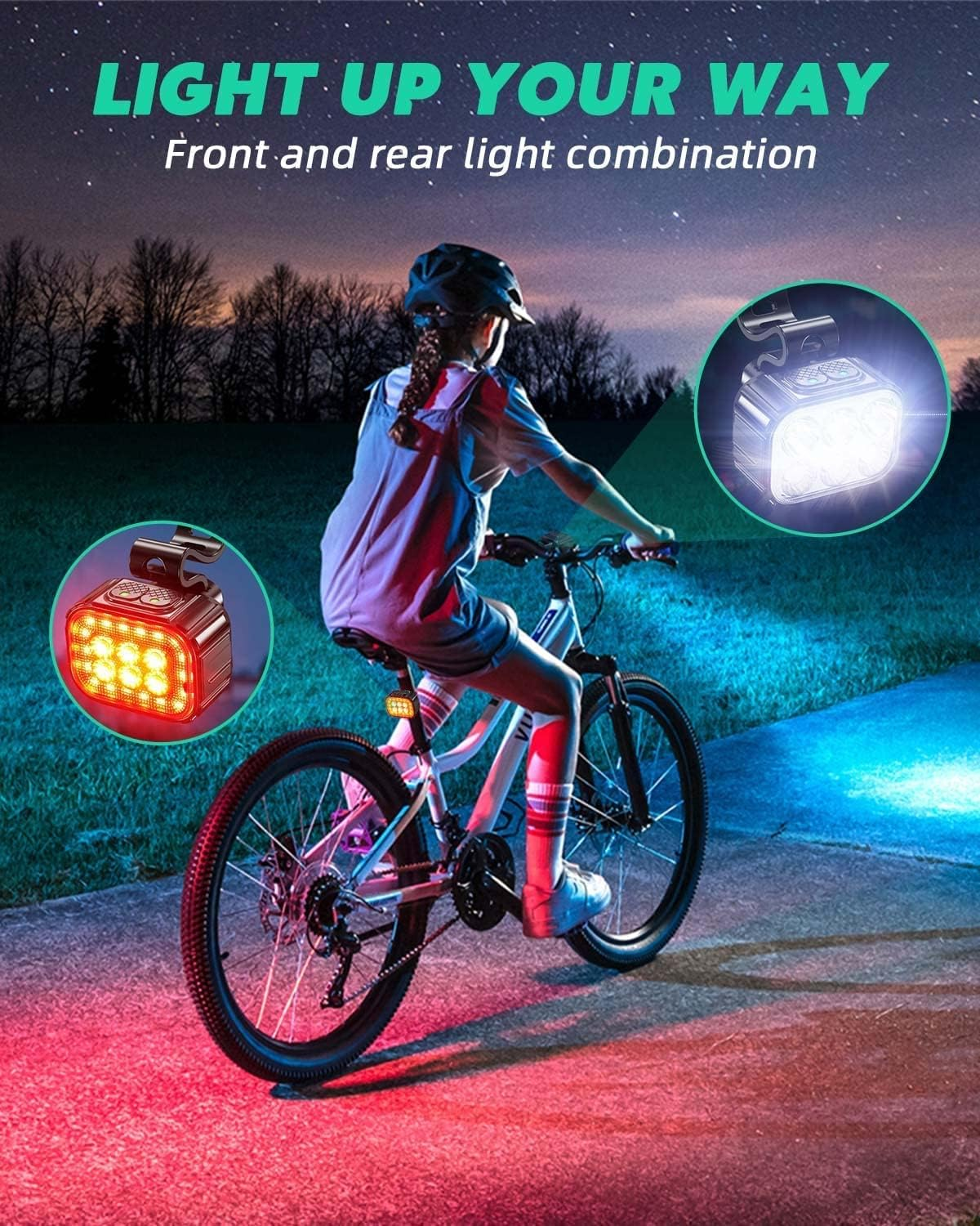 Victoper Bike Lights Front and Back, Waterproof Bike Light Rechargeable Bicycle Lights 6 Lighting Modes Bike Lights Set Cycling Lights & Reflectors Easy to Install for All Bike Road and Mountain image number 4