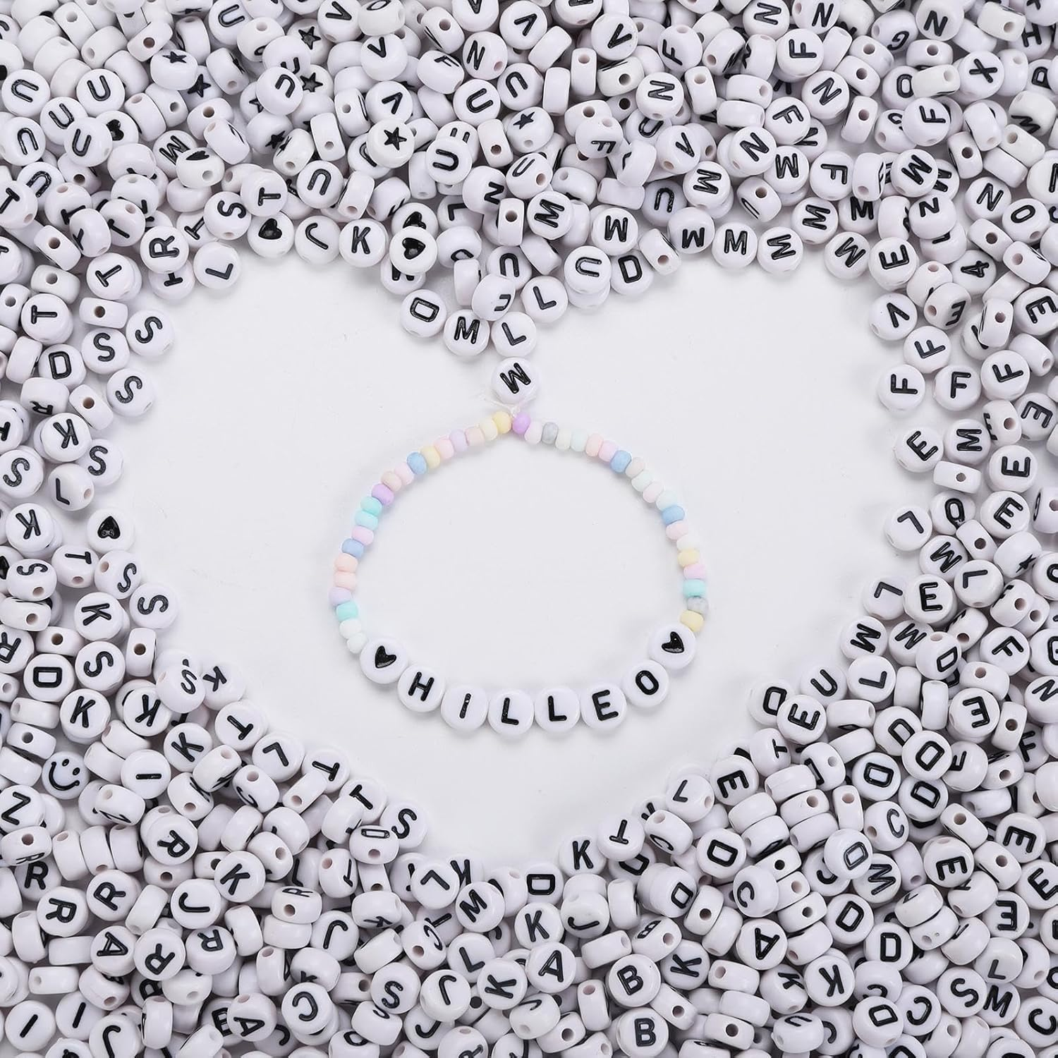 Friendship Bracelet Making Kit, 1600Pcs Letter Beads for Jewellery Making Kit, Friendship Bracelet Bead, DIY Arts & Crafts Supplies (Black Letter White Bead) image number 3