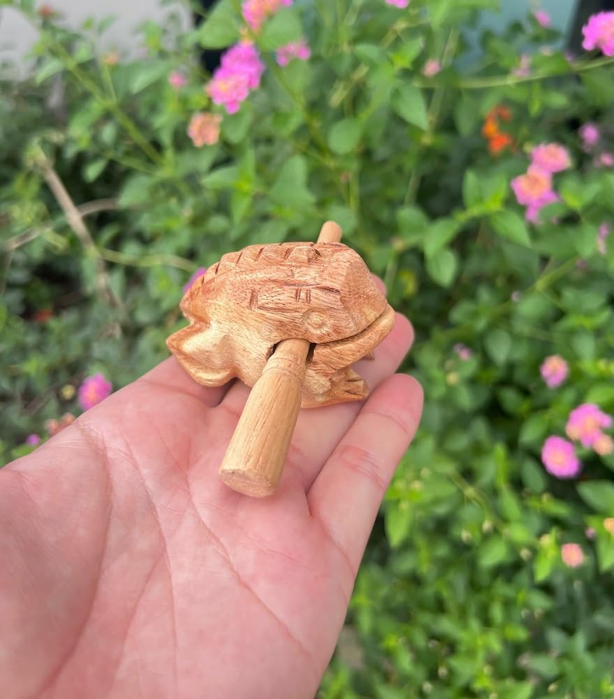 Natural Color Guiro Percussion Instrument Wooden Frog, Musical Home Decor Handcrafted Decoration 2.3-2.75 Inch