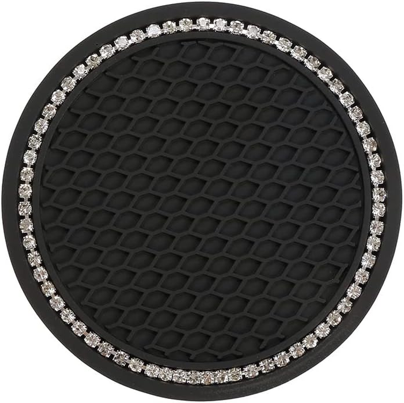 Universal Vehicle Bling Cup Holder Insert Coaster Car Interior Accessories-2.75 Inch Silicone anti Slip Crystal Rhinestone Car Coaster-Universal (Black, One Size)