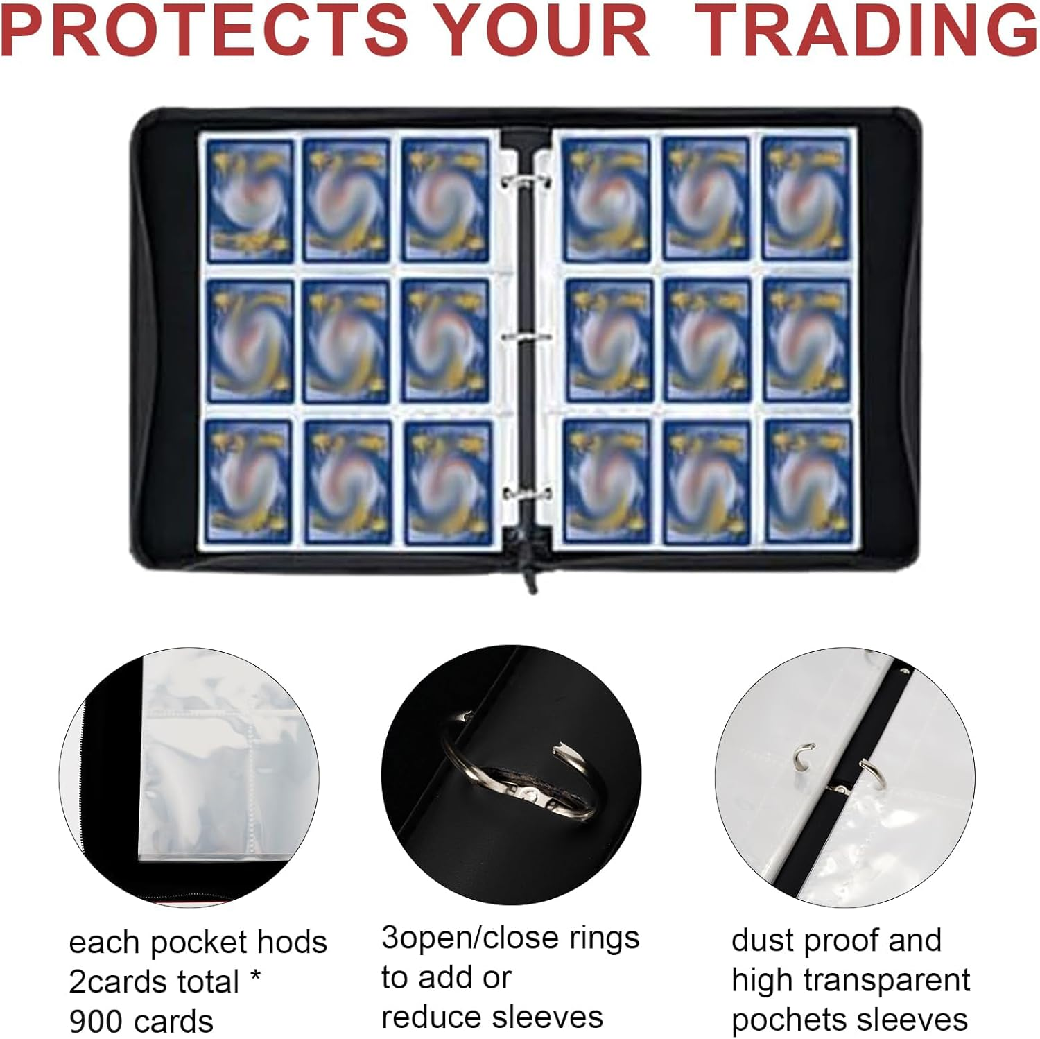 Card Binder - 9-Pocket Pages Sleeves with 900 Pockets, Ideal for TCG, Yugioh, MTG, Baseball & Football Cards (9-Pocket) image number 1