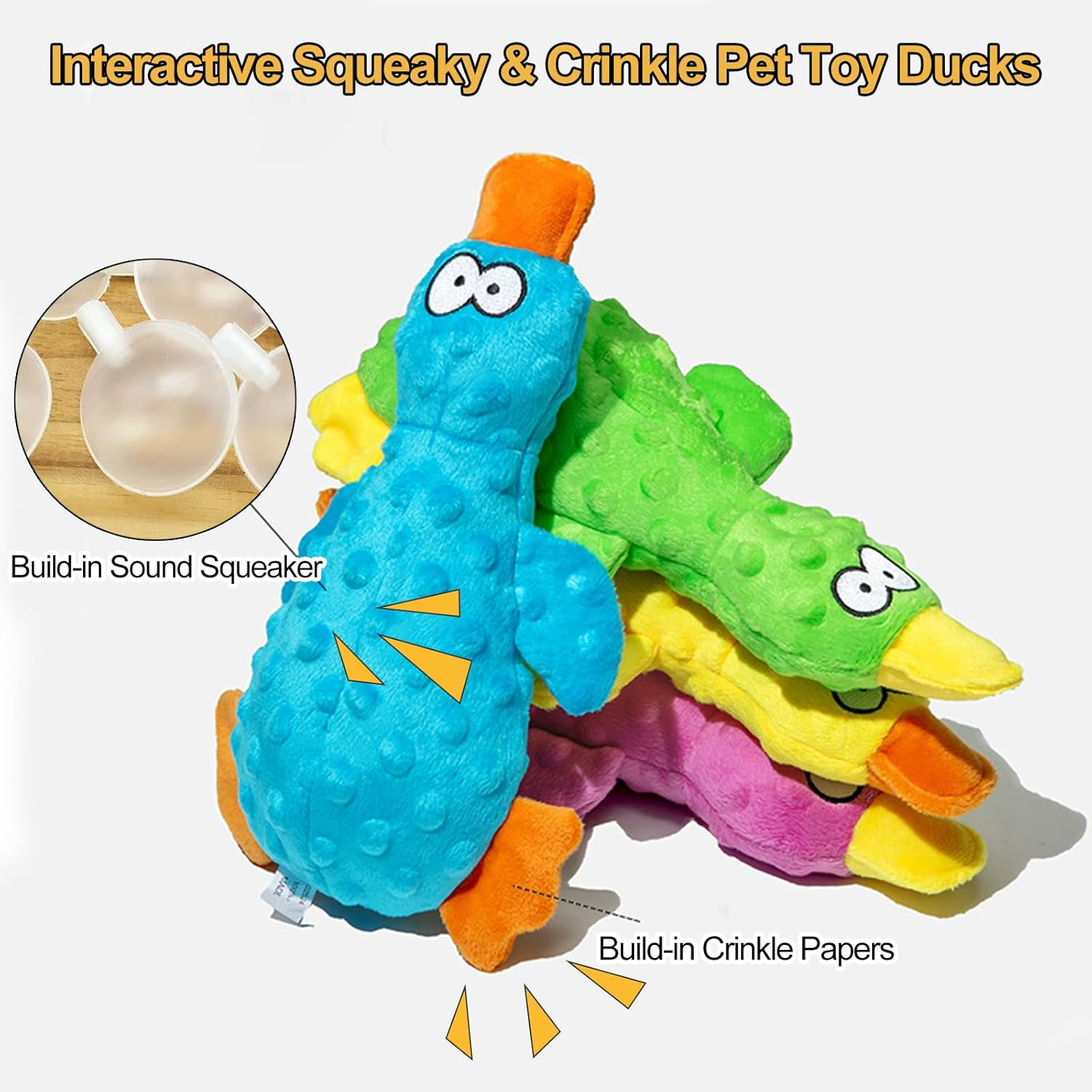 Adpartner Plush Squeak Toys for Dogs, 2 Pack Duck Stuffed Crinkle Dog Toys for Puppy, Durable Interactive Pet Chew Toys Soft Squeaky Pet Toys for Small to Medium Dogs Teething Training Reduce Boredom image number 1