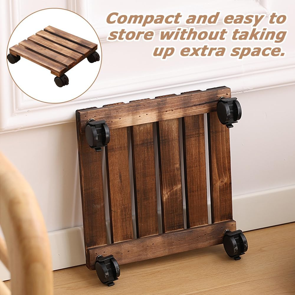 2 Pack Plant Stand,Plant Saucers,Plant Caddies,Plant Dolly Rolling,Sliding Wheels Tray,With Wheels Plant Dolly Rolling Plant Stand Plant Roller with Casters for Indoor and Outdoor,Square image number 2