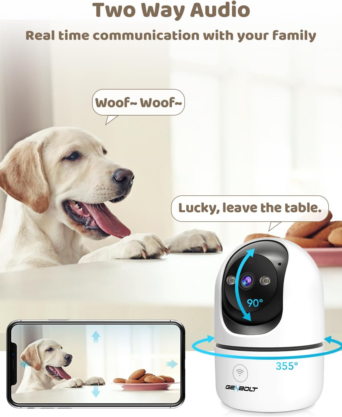 GENBOLT 2K Pet Camera, Wifi Security Camera Indoor,Home Surveillance IP Camera CCTV with Humanoid Detection, Auto Cruise Dog Cam with Audio Alarm image number 5