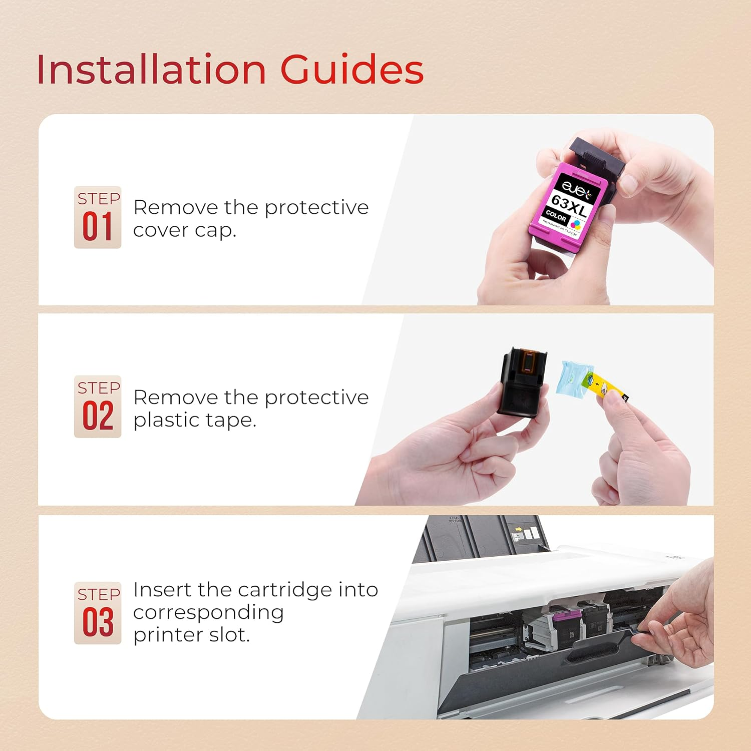 Ejet Remanufactured Ink Cartridge Replacement for HP 63XL 63 XL, High Yield Work with Officejet 3830 4650 5255 Envy 4520 4512 4516 Deskjet 1112 3630 3634 3632 2132 Printer (2 Black) image number 4