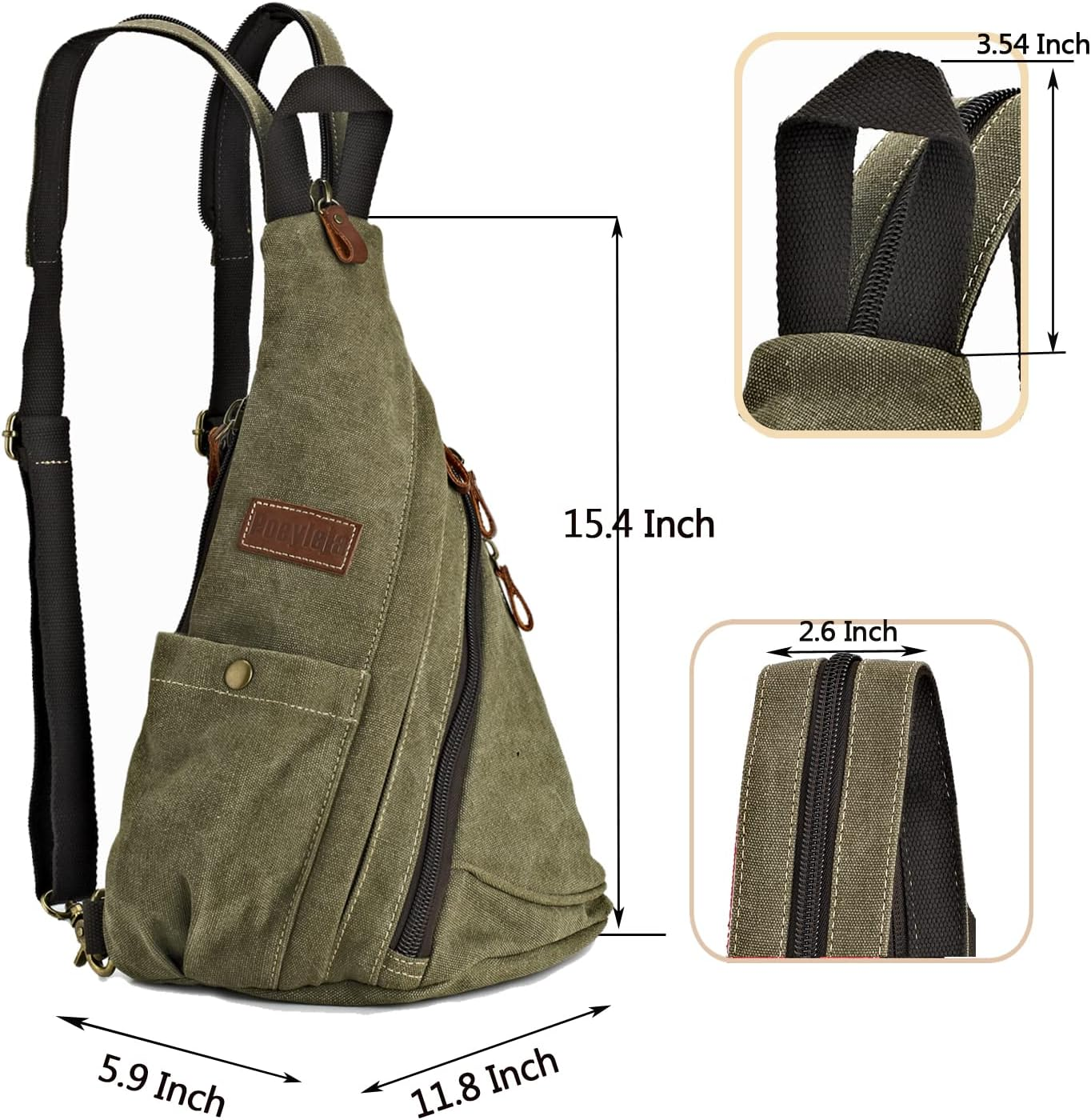 Canvas Sling Bag Convertible Crossbody Bag Chest Bag Shoulder Backpack Casual Daypack for Men Women Outdoor Cycling Hiking Travel (Army Green) image number 4