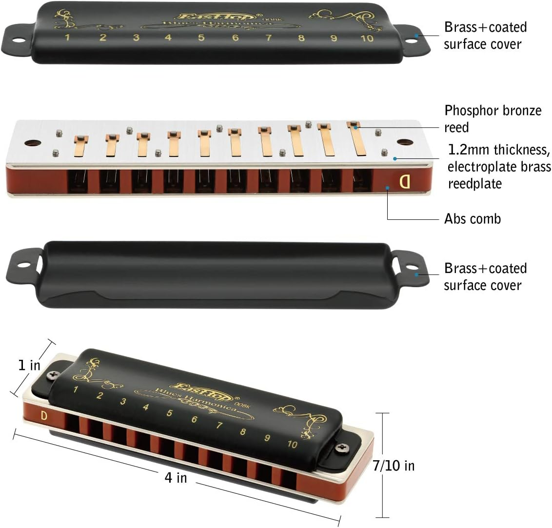 East Top Harmonica Key of Paddy D, 10-Hole Diatonic Blues Harmonica Mouth Organ with Case for Adults, Professionals, Beginner, Students and Kids,As Gift - Key Of Paddy C image number 6