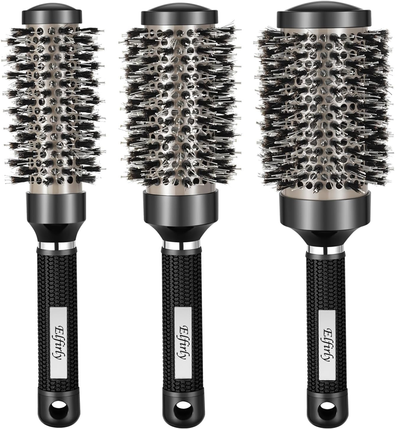 Round Brush for Blow Drying, Ceramic round Hair Brush for Blow Out with Boar Bristles, Ionic Tech, for Hair Curling, Styling, Adding Volume (3 Pack - Barrel 1.3 Inch, 1.7 Inch, 2.1 Inch) image number 3