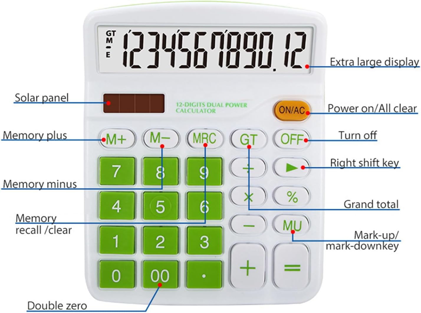 Mengshen Office Basic Calculator Solar Battery Dual Power Financial Dedicated Calculator 12 Digit Display Large Standard Function Desktop Business Calculator Multifunctional