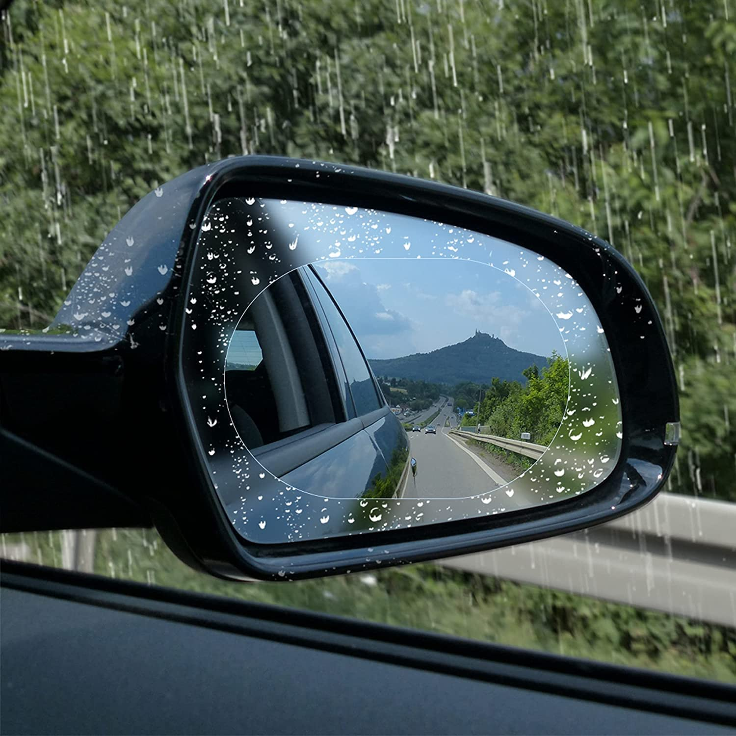 2PCS Car Rearview Mirror Film, Rainproof Anti-Glare Anti-Fog HD Clear Safe Driving Sticker for SUV Trucks Mirror and Side Windows (100X150Mm) image number 6