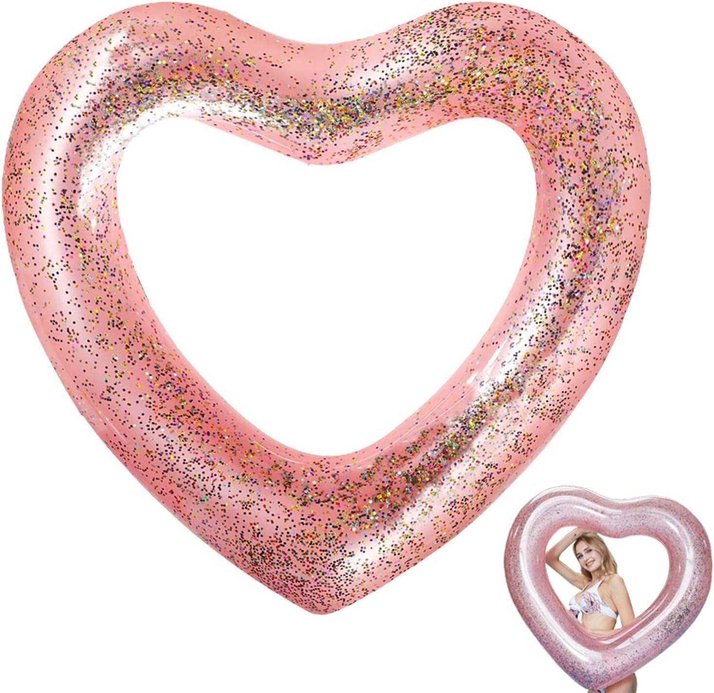 Heart Inflatable Pool - Heart Shaped Pool Float Loungers Tube | Water Fun Beach Party Toys, Summer Swimming Tube for Kids, Adults image number 2