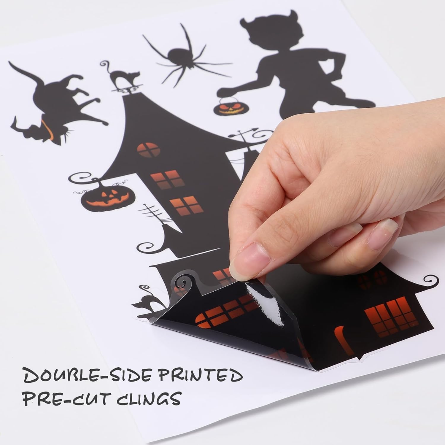 9 Sheets Halloween Window Clings, Scary Halloween Window Stickers, Removable Double Sided Halloween Window Decals for Glass Windows, Halloween Window Decorations Home Decor Halloween (A) - C image number 3