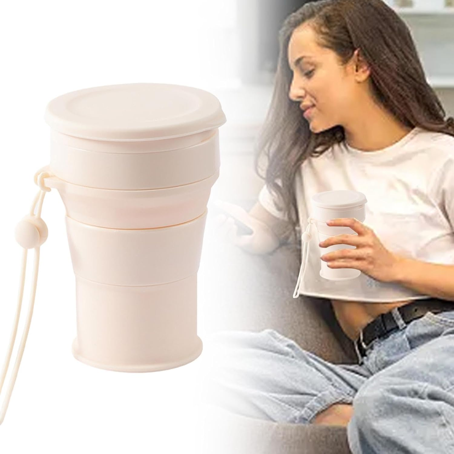 Silicone Folding Camping Cup, Silicone Travel Cup, Stable Stretchable Design Camping Cup, Hygienic Safe Drinking Cup, Quick Drying Camping Mugs for Outdoor Traveling Hiking image number 3