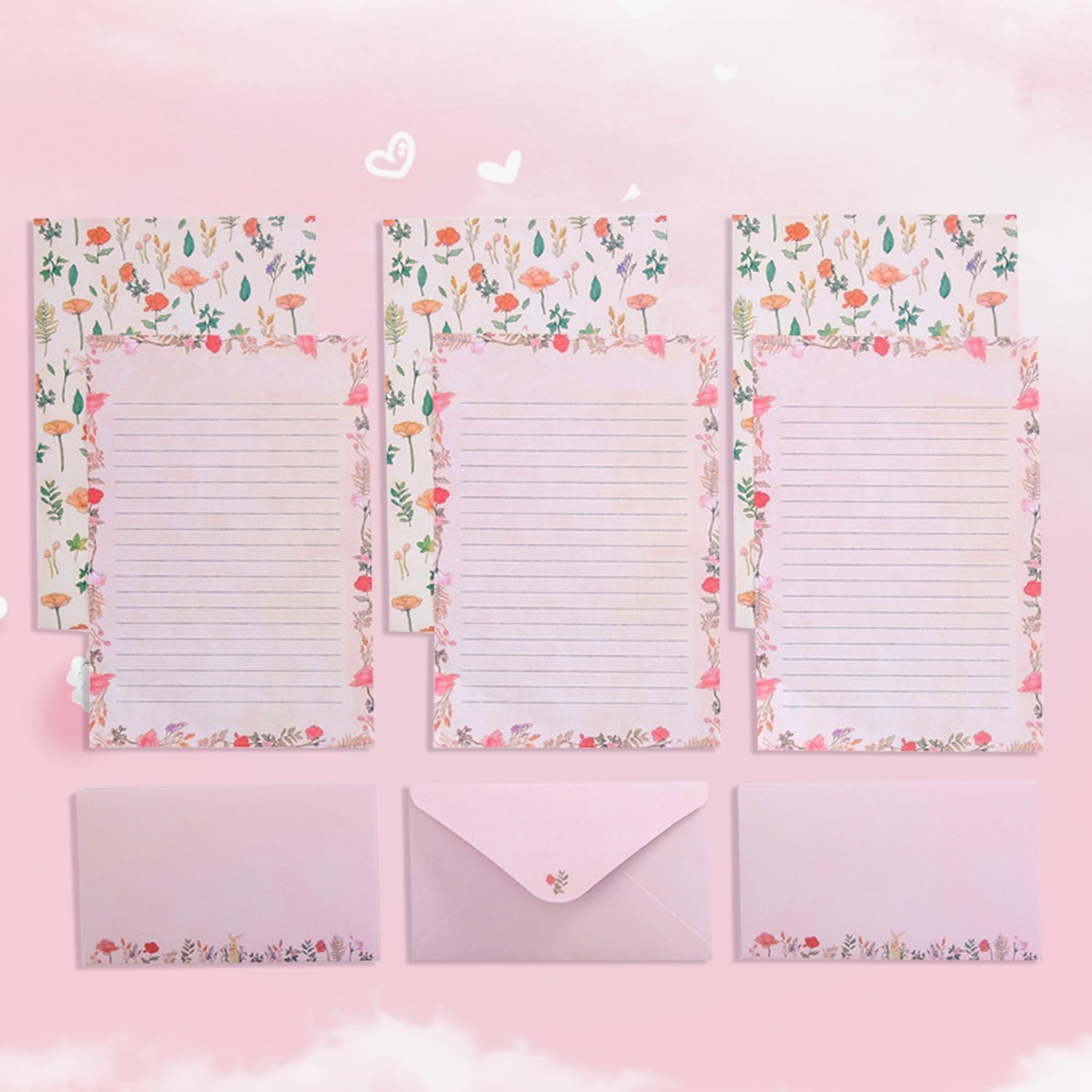 180Pcs Decorative Writing Paper & Envelopes Stationery Set, 10 Designs A5 Size Lined Stationery Paper, Cute Flower Printer Paper, Floral Themed Craft Paper for Letters Invitations Poem Office School image number 6