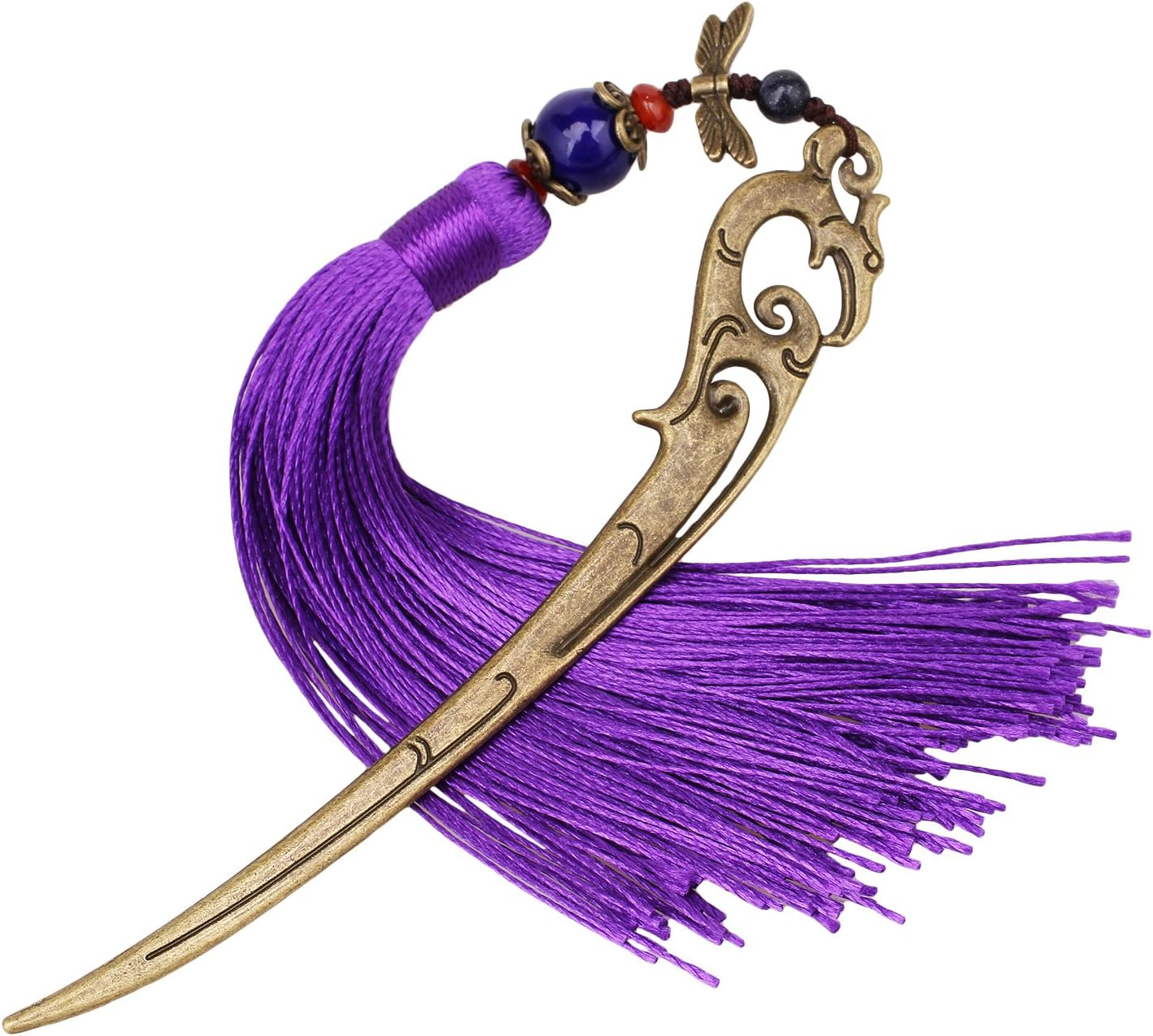 Chinese Metal Bookmarks with Tassel, Vintage Bookmark Unique Classical Ancient Chinese Hairpin Bookmark with Handmade Silky Tassel for Book Lovers Unique Gift