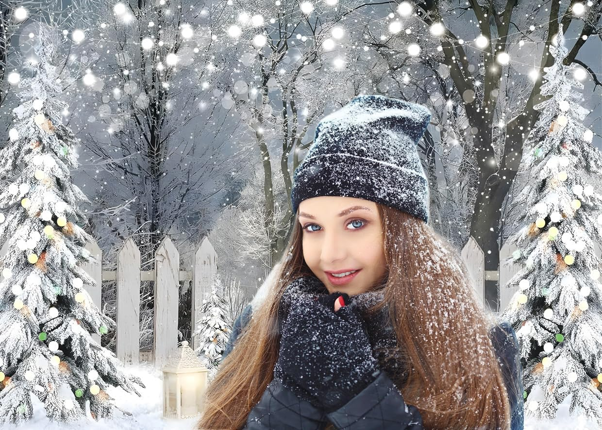 AIIKES 8X6FT Winter Photography Backdrop Glitter White Snow Forest Pine Tree Backdrop Christmas Holiday Party Decor Banner Kids Portrait Photo Studio Props 12-621 image number 6