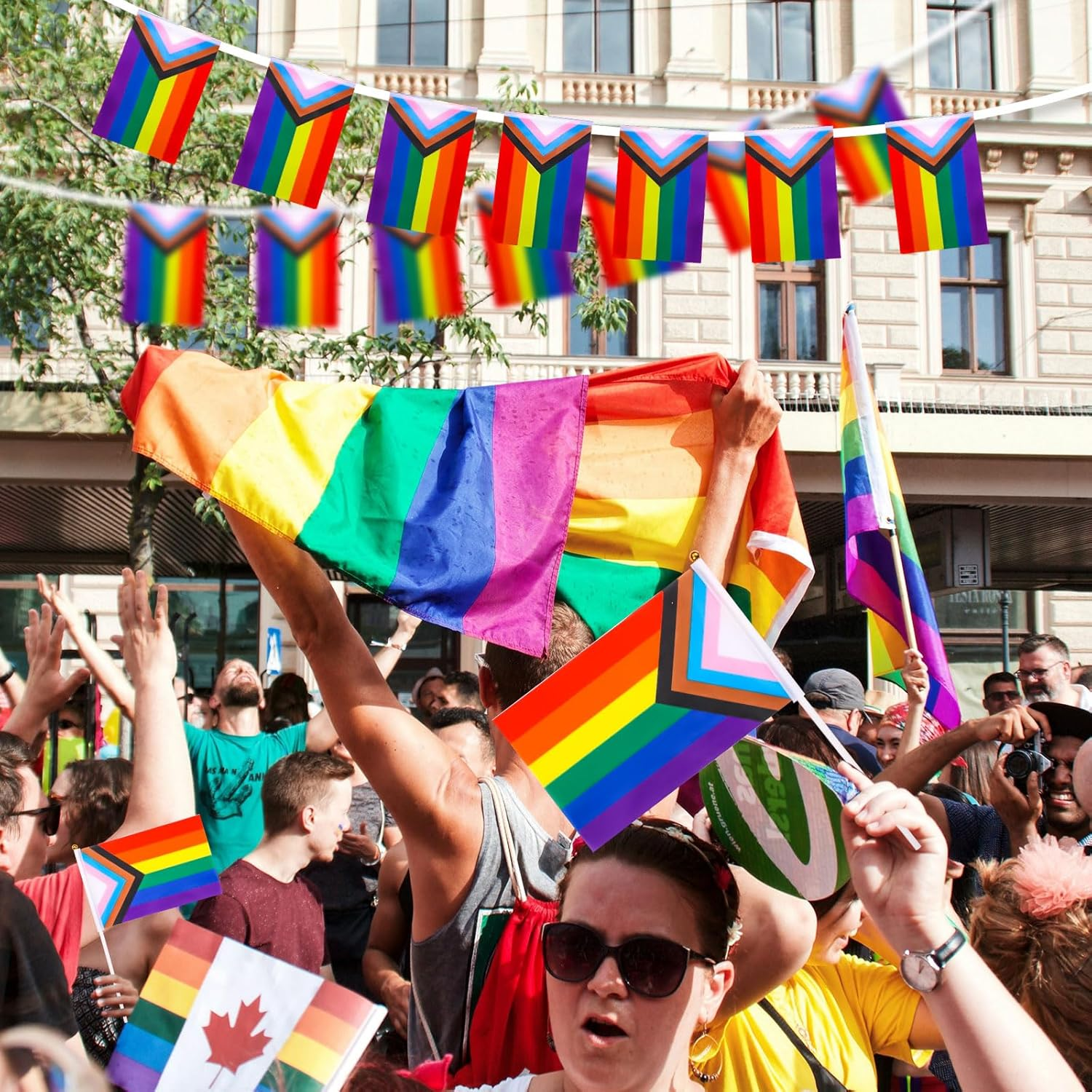 50Pcs Rainbow Pride Flags, 5X8 Inch Rainbow Handheld Flags Progress Pride Flag LGBT Flag American Rainbow Flag for Indoor Outdoor Parade Gay Pride Party Decorations image number 5