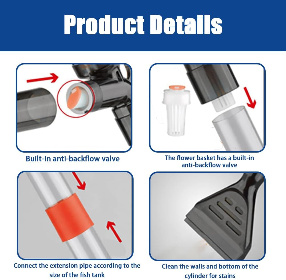 Fish Tank Gravel Cleaner, Aquarium Gravel Cleaner Vacuum Fish Tank Vacuum Cleaner Tools with Air Pressure Button for Aquarium Water Changer for Fish Tank Cleaning Gravel and Sand image number 2