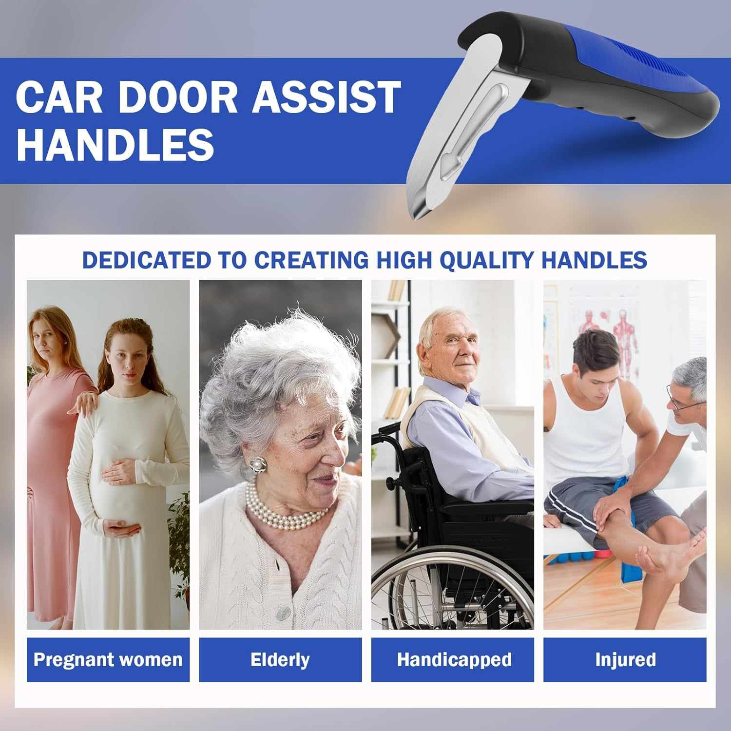 2 Pcs Car Door Assist Handle, 2 in 1 Multifunction Car Handle Assist, Vehicle Support Handles Window Breaker, Portable Automotive Cars Handles Assists for Elderly and Cars Emergency Tool (Blue, 2 Pcs) - Cerulean image number 6