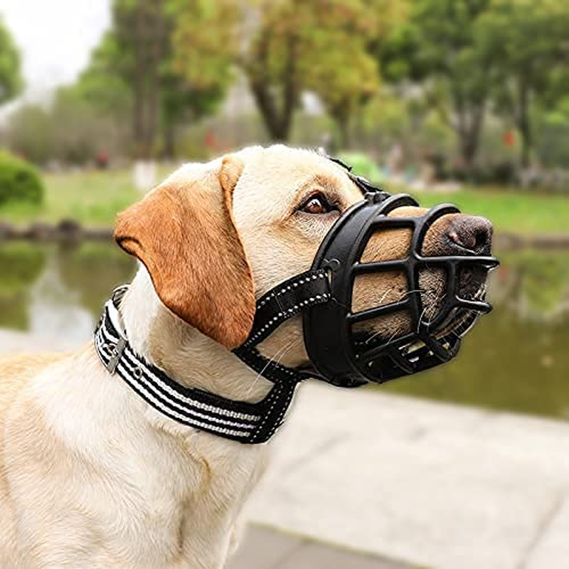 Dog Muzzle, Soft Silicone Basket Muzzle for Pet Dogs Mouth Cover Anti-Biting,Barking and Chewing for Medium and Large Dogs with Reflective Adjustable and Breathable Dog Mouth Cover (Black, Large) image number 3