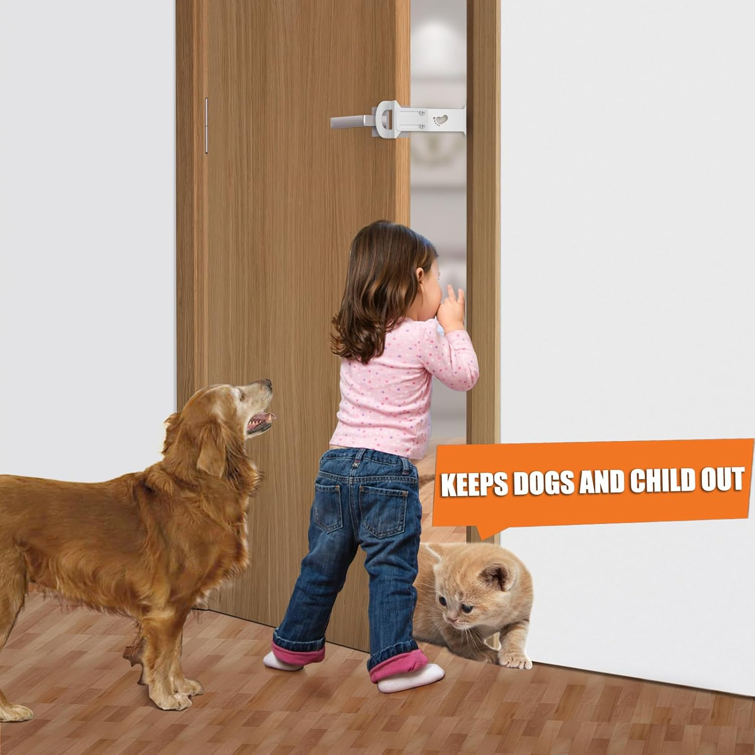 Cat Door Latch and Holder - Metal Adjustable Cat Door Stopper - Strong and Portable Door Prop - Keep Dog Out of Litter Box & Cat Feeder - No Measuring, Easy to Install (White, 1) image number 6