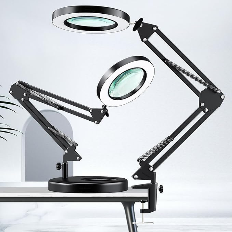 Magnifying Glass with Light and Stand, 2-In-1 LED Lighted Desk Lamp & Clamp，3 Color-Changing & 10-Level Dimmable, Ideal for Hobby Crafts and Workplace Lighting image number 2