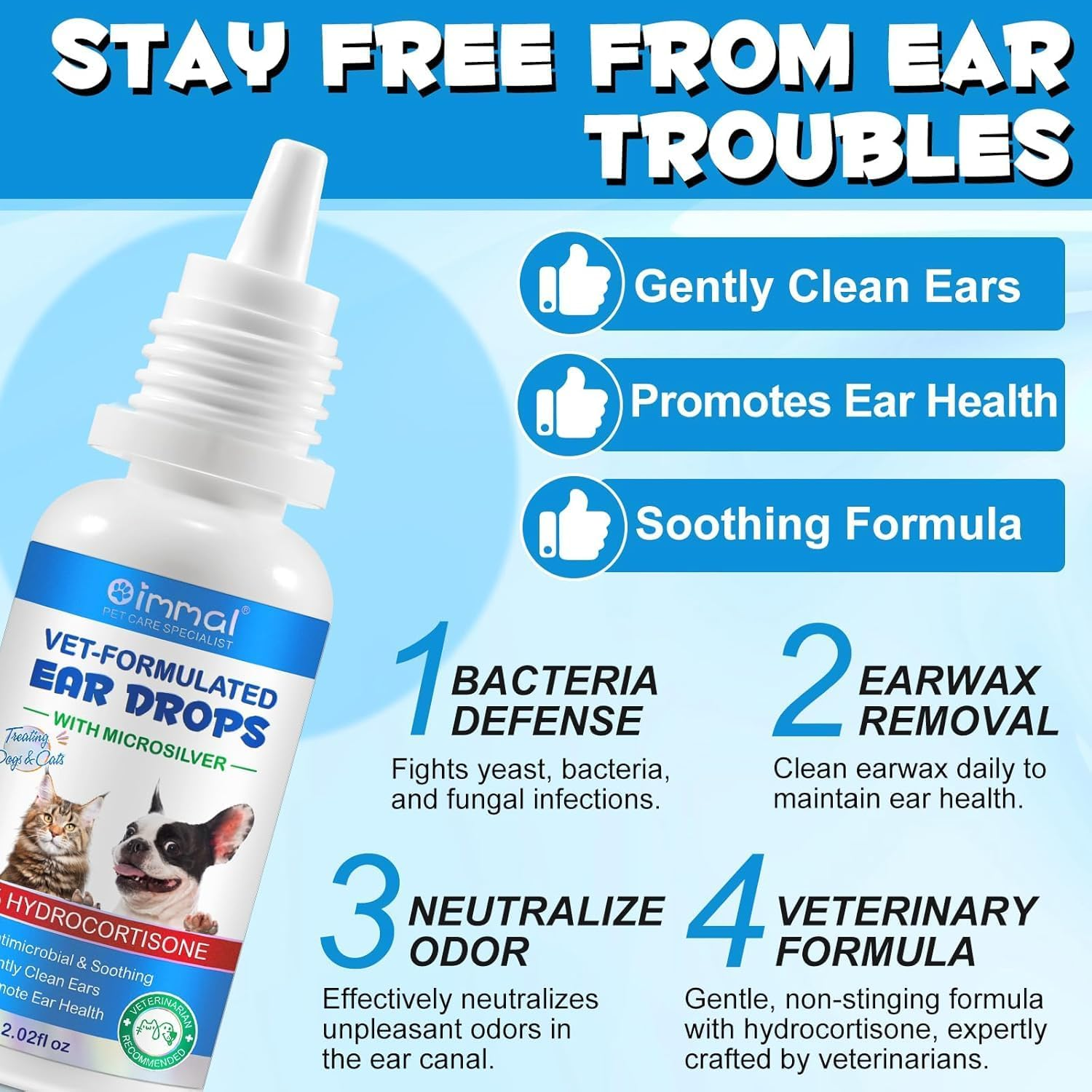 Dog Ear Infection Treatment, Cat & Dog Ear Cleaning Drops, with 1% Hydrocortisone for Dog Yeast Ear Infections, Dog Ear Cleaner Prevents Inflammation image number 4