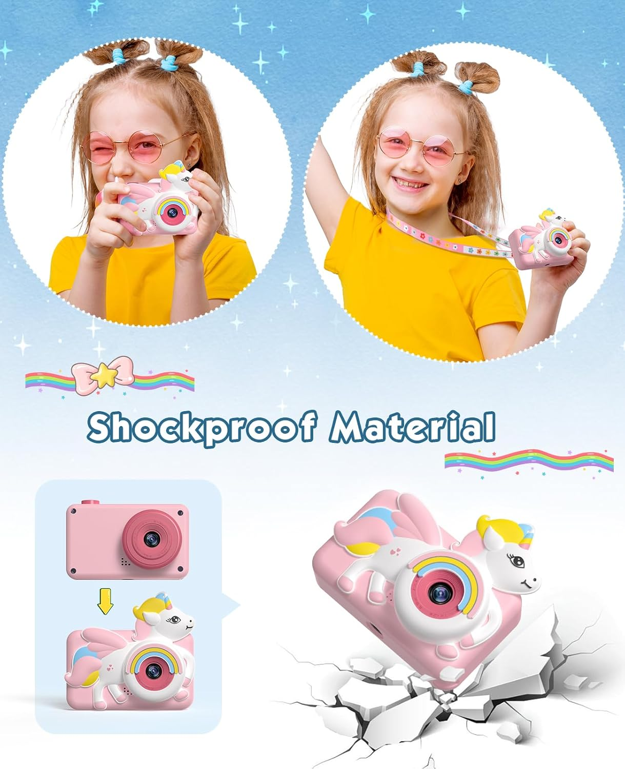 Bluefire Kids Selfie Camera, Mini 2 Inch Screen HD Digital Camera for Kids with 32GB SD Card & Cartoon Silicone Soft Cover for 4-9 Year Old Girls/Boys(Pink) image number 1