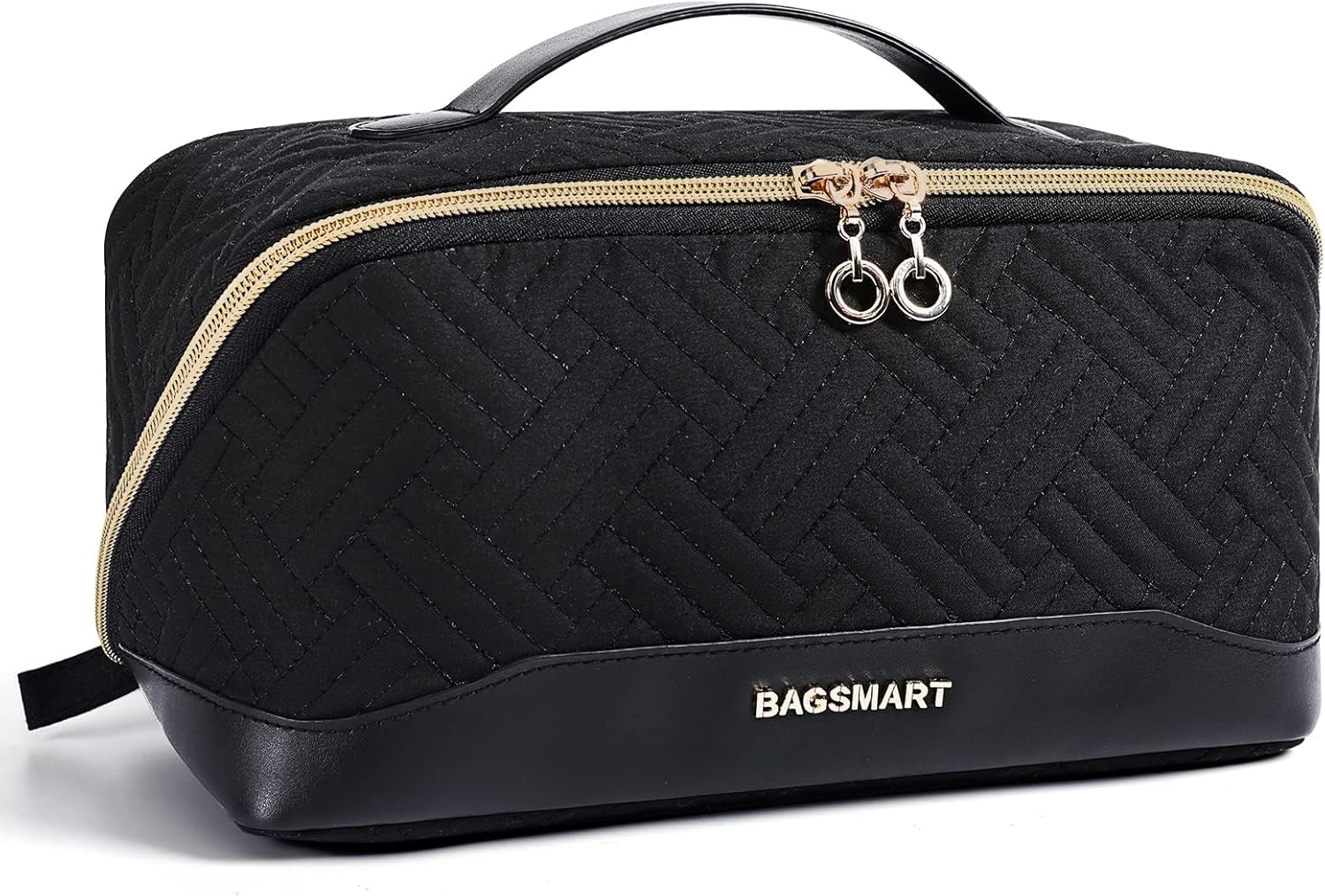 BAGSMART Makeup Bag Cosmetic Bag, Travel Makeup Bag,Water-Resistent Makeup Bags for Women Portable Pouch Open Flat Make up Organizer Case for Toiletries, Brushes, Black image number 2