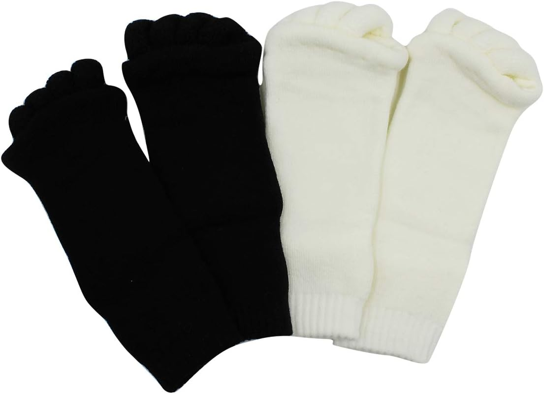 3 Pairs Yoga Sport Gym Five Toe Separator Socks Foot Alignment Pain Massage Toeless Socks - Black+Gray+Yellow image number 2