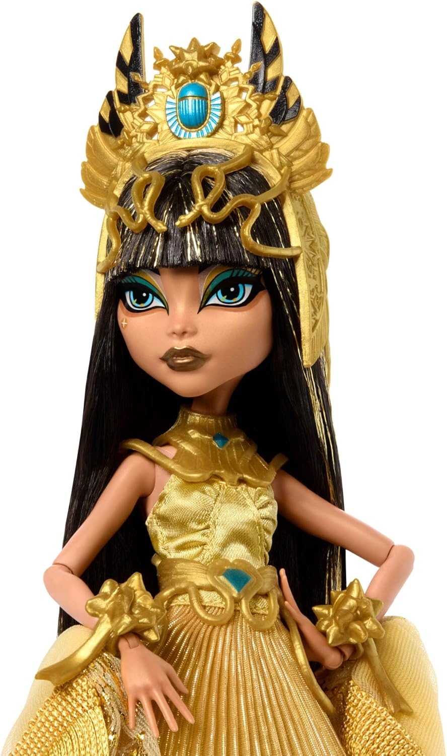 Monster High Howliday Doll, Winter Edition Cleo De Nile Collectible in Golden Gown with Gleaming Accessories and Shimmery Fringe Shawl image number 5