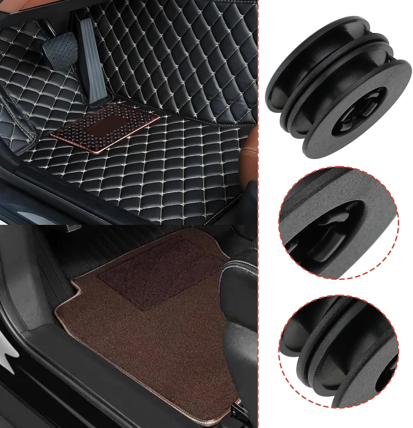 Ecsing 4 Sets Car Dual Layer Carpet Clips 42Mm Carpet Retainer Anti-Slip Buckle Black Plastic round Floor Mats Buckle Plastic Car Floor Mats Fixing Clips image number 1