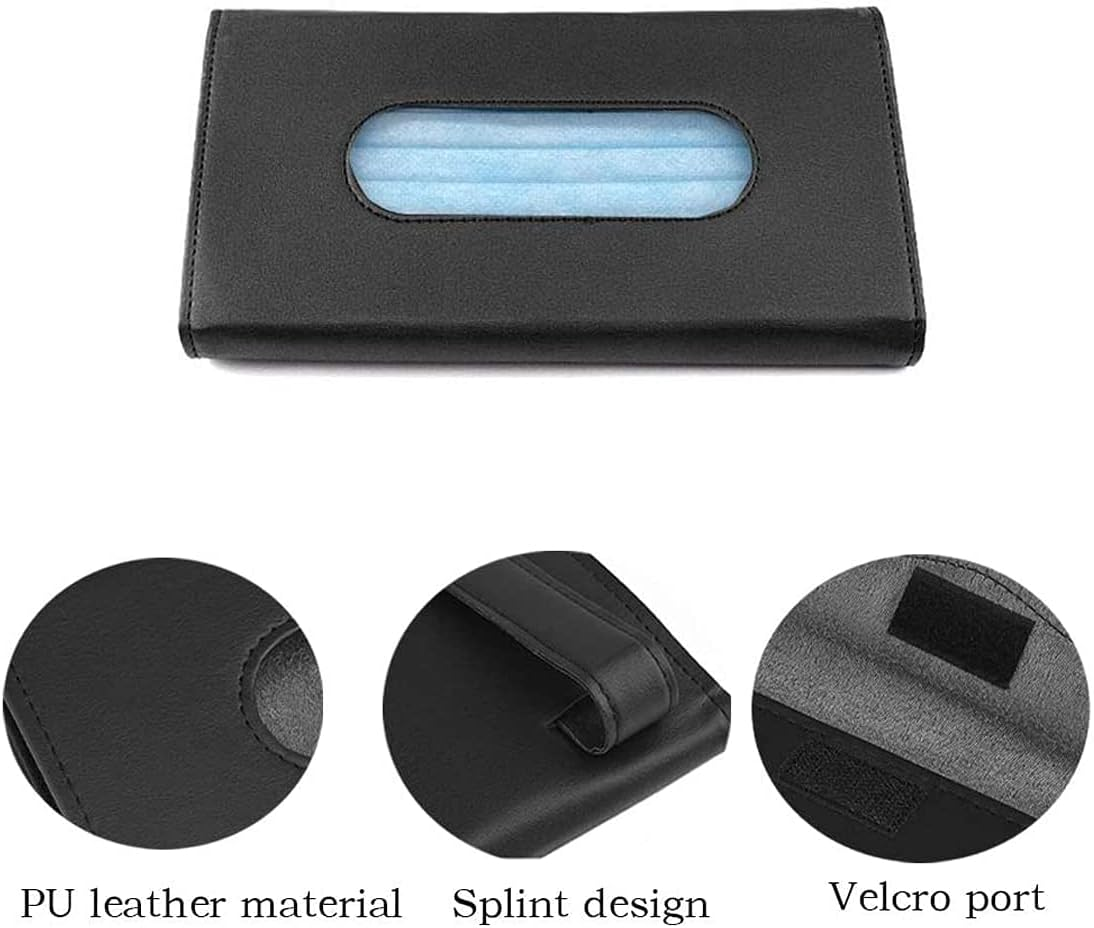 Car Visor Tissue Holder, Sun Visor Napkin Holder, Backseat Tissue Case, PU Leather Car Tissue Box Mask Holder for Car Visor (Black) image number 2