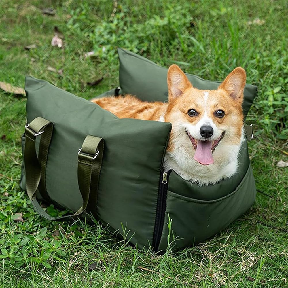 Dog Car Seat for Small Pets up to 27 KG, Portable Booster Seat Cushion Bed with Non-Slip Base, Detachable & Washable Carrier Sofa for Travel (Green) image number 4