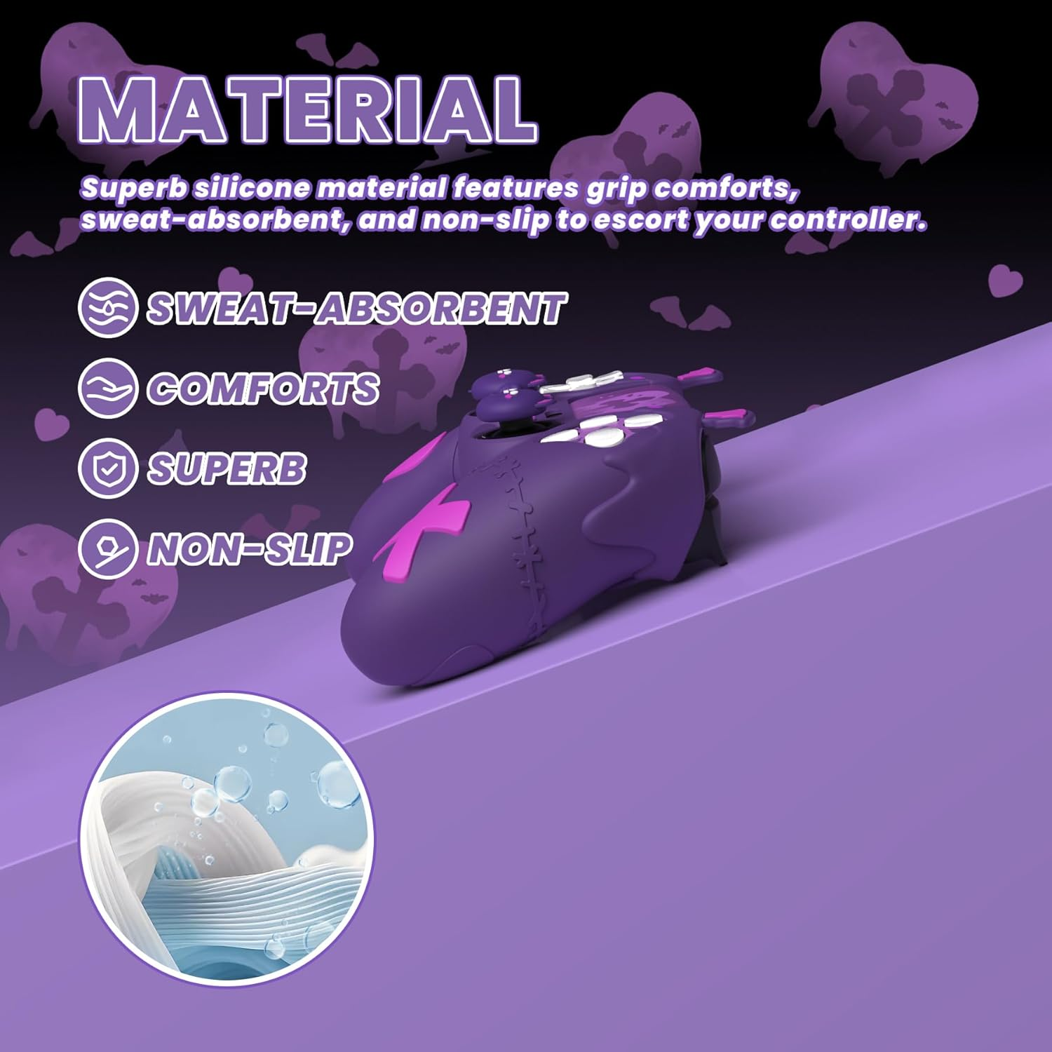 Playvital Gothic Imp Series Cute Silicone Case for Ps5 Controller with 4 Thumb Grips and 6 Stickers, Anti-Slip Silicone Skin Cover, Compatible with Ps5 Charging Station, Purple image number 2