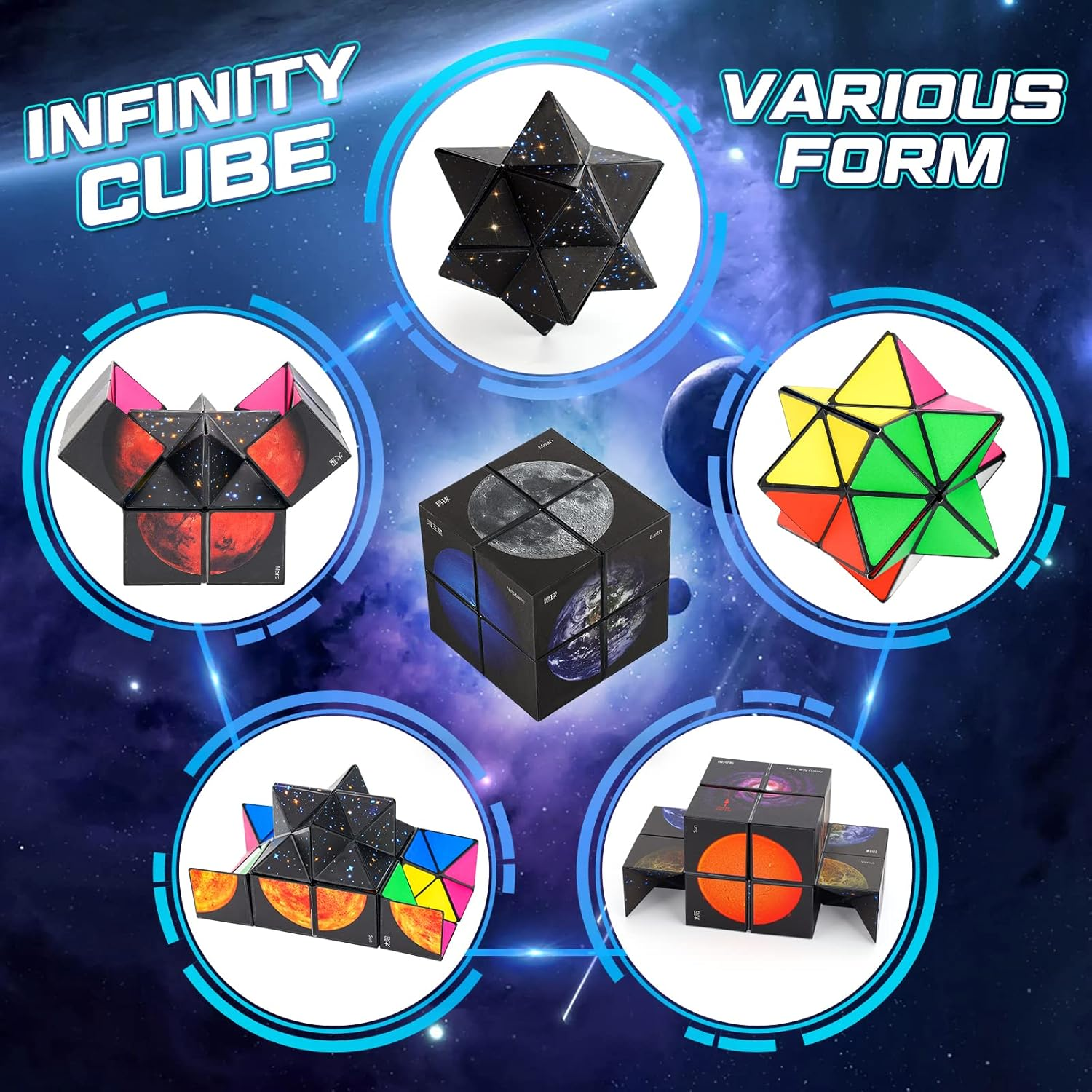 Star Sky-Planet Infinity Cube - Fidget Toy for Kids & Adults, Stress Relief, Hand Eye Co, Dexterity, Sensory, Ages 6+ image number 5