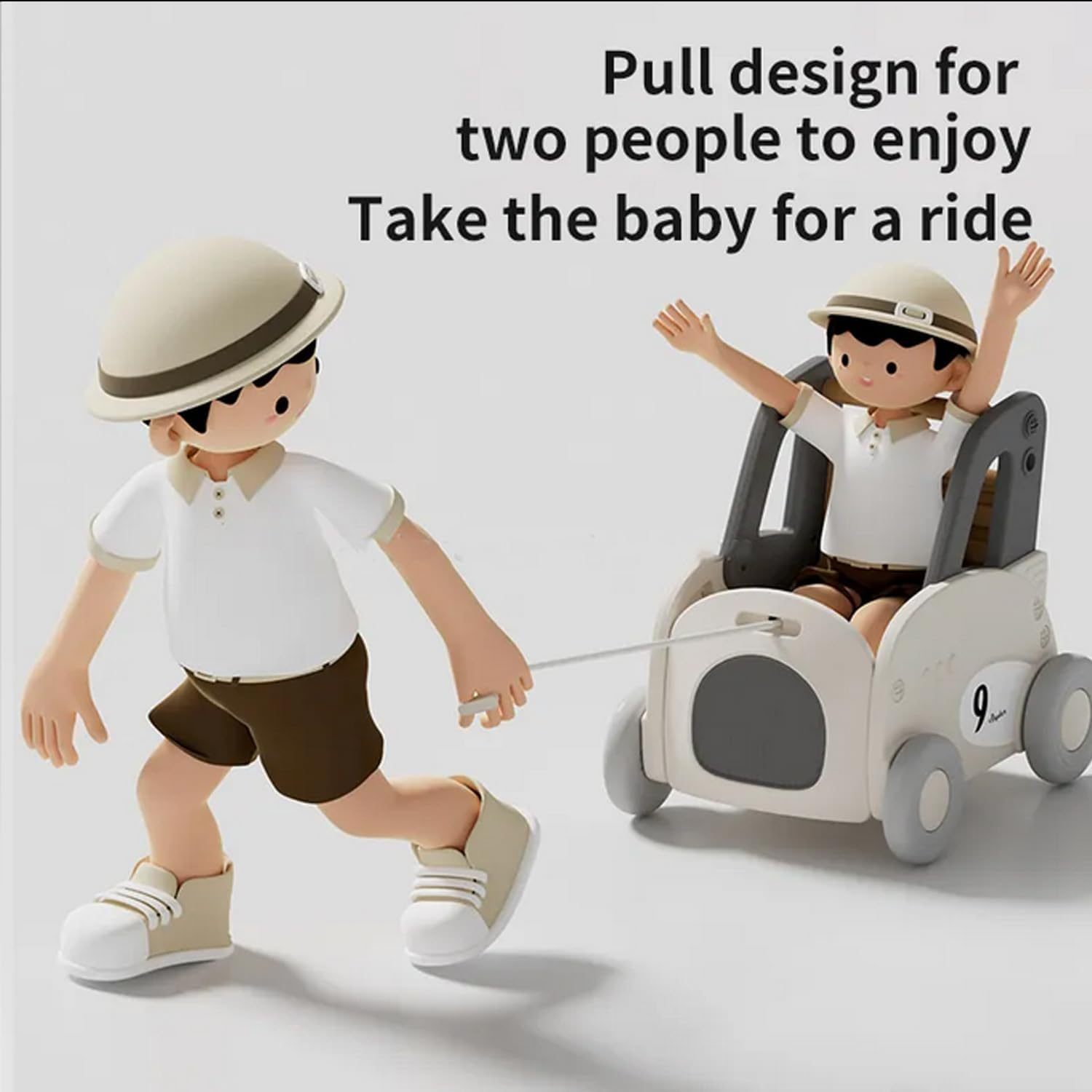 Baby Push Stroller Walker 4-In-1, Baby Walker Push Toy with Adjustable Wheels, Movable Kids Learning Walker Toddler Cartoon Shaped Toy Cabinet Organizer Storage Toy Shopping Cart for Boys and Girls image number 5