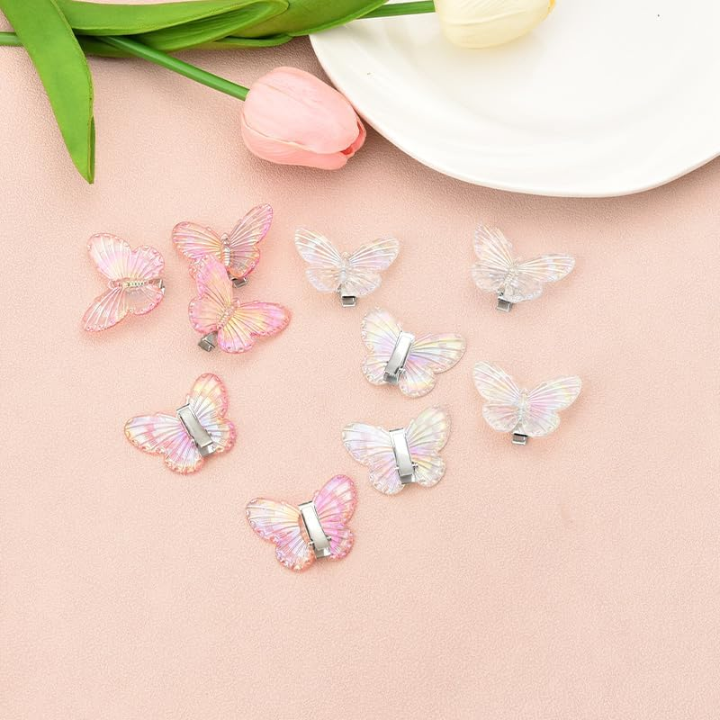 Xiyantiji Mini Butterfly Hair Clips for Girls Pink White Hair Barrette Cute Small Butterfly Clips 10PCS Glitter Hair Pin for Cosplay Party Prom Y2K Hair Accessories for Women Teen Girls image number 2