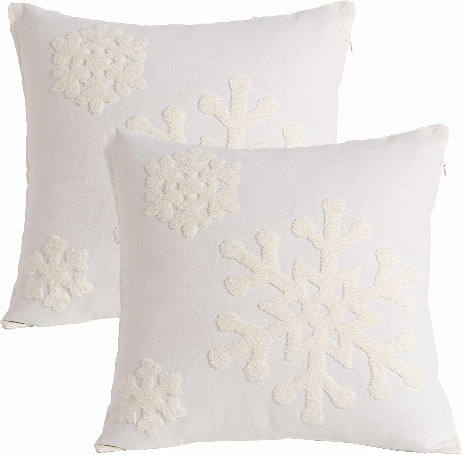 18X18,Cotton Christmas Blessing Throw Pillow Cover for Bed Sofa Cushion Car Snowflake Embroideried Pillowcases,1Pair White image number 5