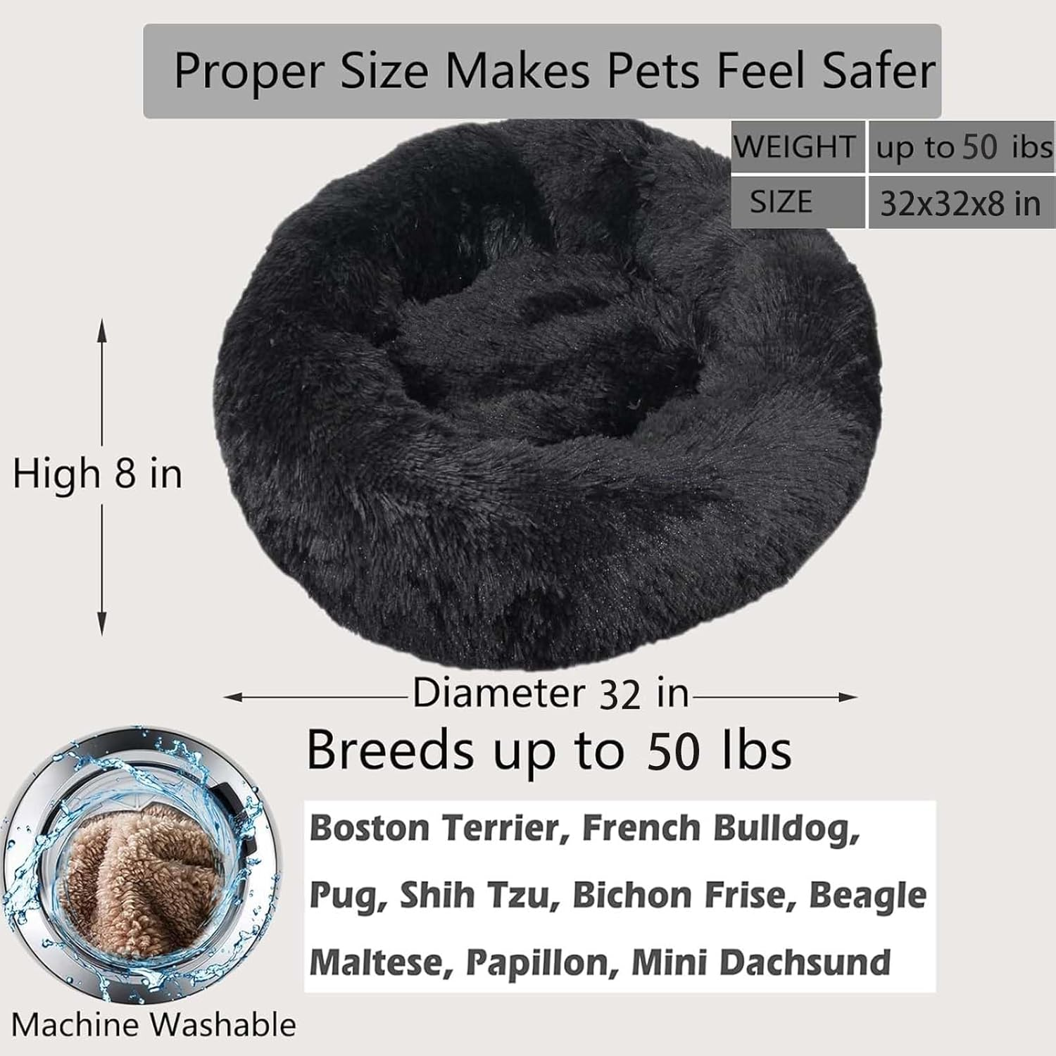 Calming Dog Bed for Small Medium Dogs,80Cm Anti-Anxiety Donut Dog Cat Cuddler Bed Machine Washable Fluffy Luxury Anti-Slip Waterproof Mute Base Warming Cozy Soft Pet round Bed-Black - Pink image number 6