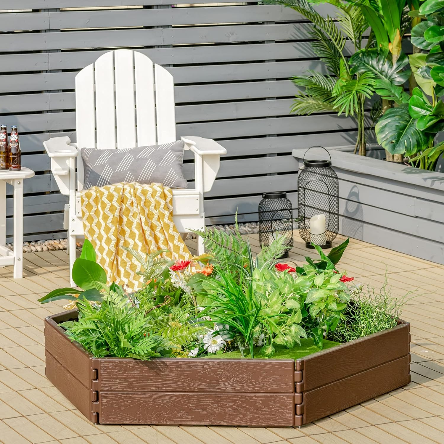 Costway HDPE Raised Garden Bed, Outdoor above Ground Garden Planter W/ 2 Configurations of Rectangular & Hexagon, Easy-Setup Gardening Bed W/Metal Stake, Open Base, Resist Weather, for Garden, Patio image number 3