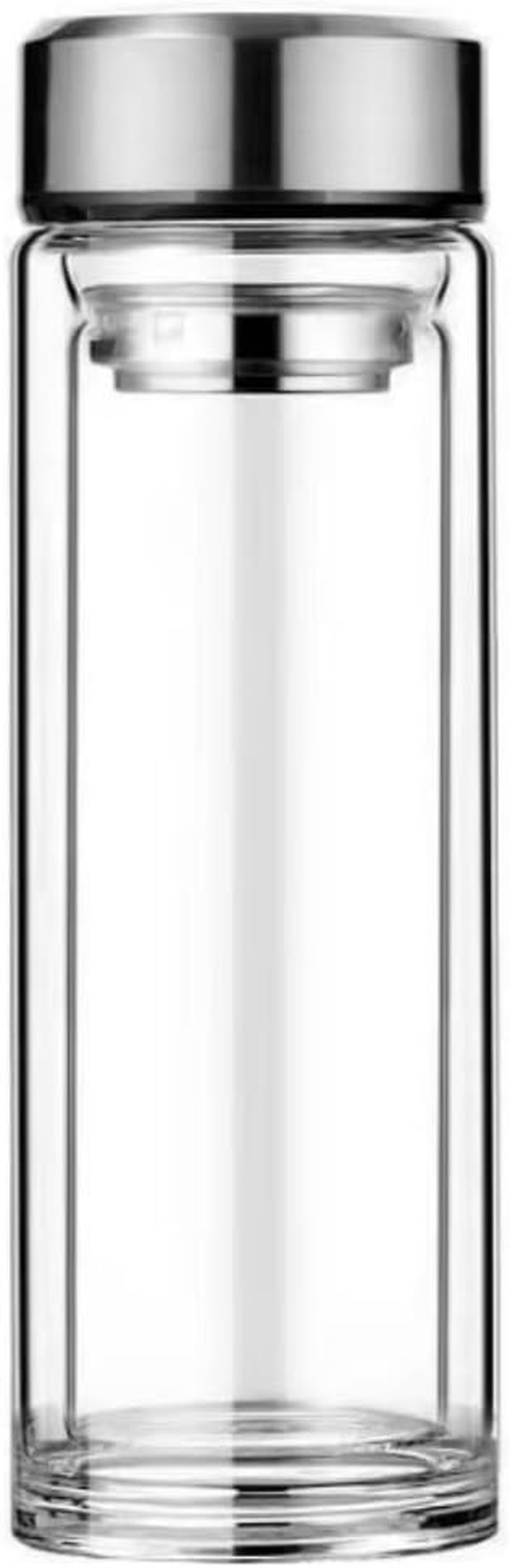 1Pcs Portable Glass Cup Water Jug Insulated Double Wall Insulated Water Bottle Tea Tumbler Jug Portable Infuser Silver image number 1