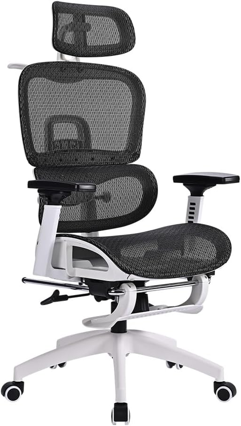 Furb Ergonomic Office Chair with Breathable Mesh, Adjustable Headrest and Lumbar Support High Back Computer Desk Office Chair for Home Office, Gaming, and Study White and Black image number 5