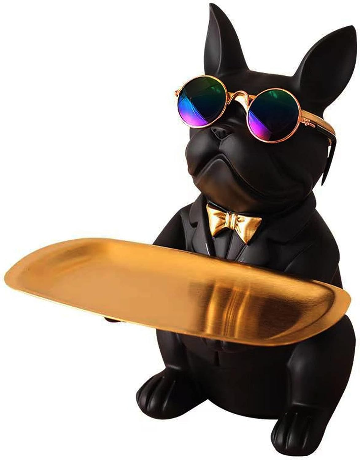 POKSAUAE Resin Bulldog Desk Storage Statue Good Storage Box for Keys, Household Items, Etc Black