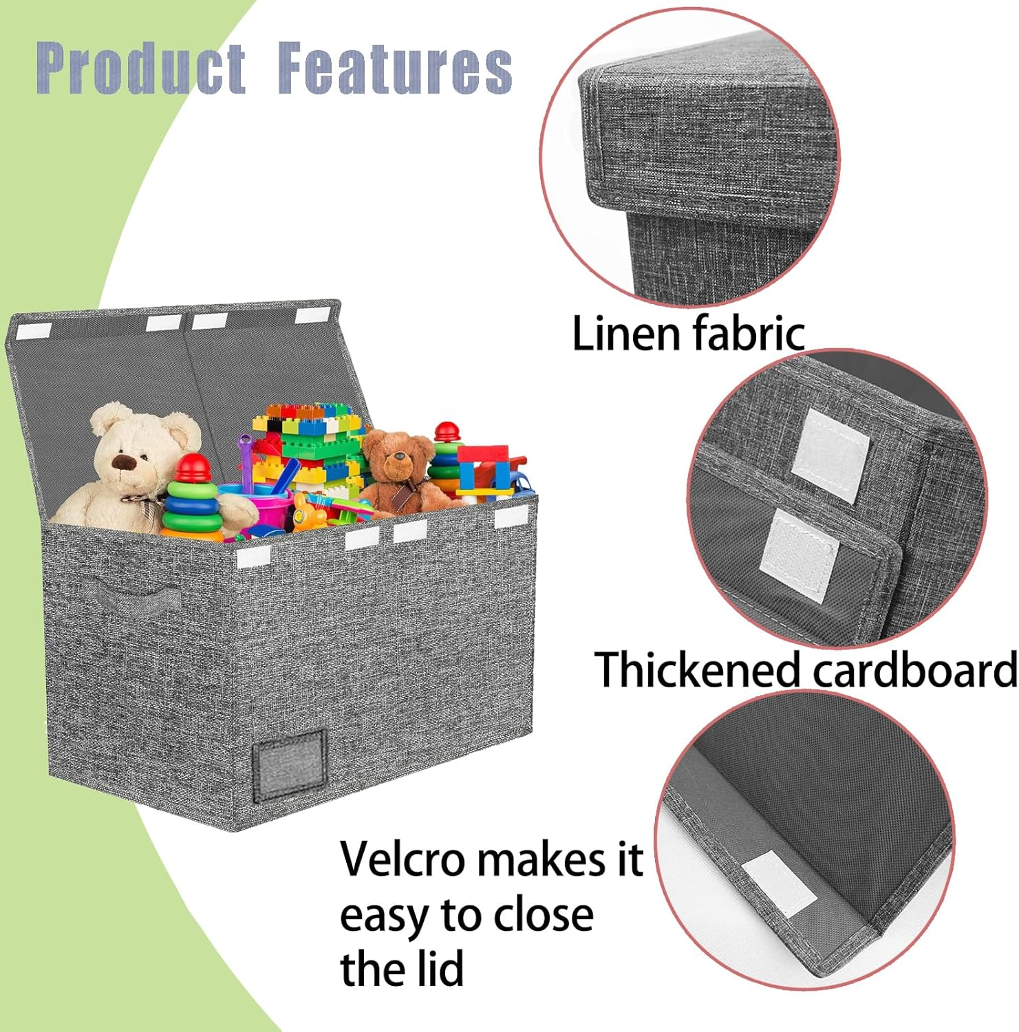 Foldable Storage Bag - Linen Grey Organizer Trash Bag, Washable, 25"X16"X13" - Includes Mesh Drawstring Bag