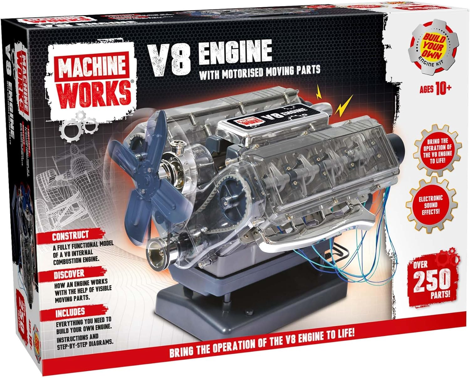 Machine Works V8 Engine Model Kit Build Your Own Motorized Engine with Moving Parts & Sound, STEM Educational Toy for Kids Age 10+