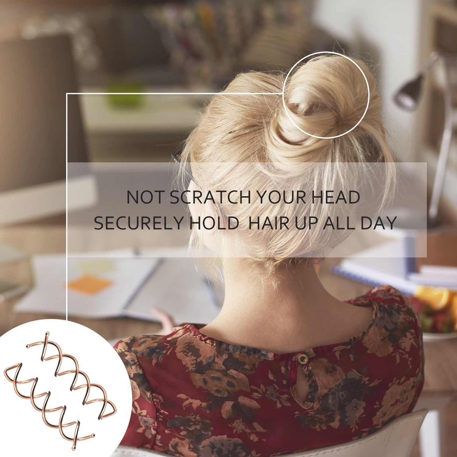 Spiral Hair Pin Spin Pin Spiral Hair Clip Spin Clip Bun Stick Pick for DIY Style 20 Pack (Rose Gold)