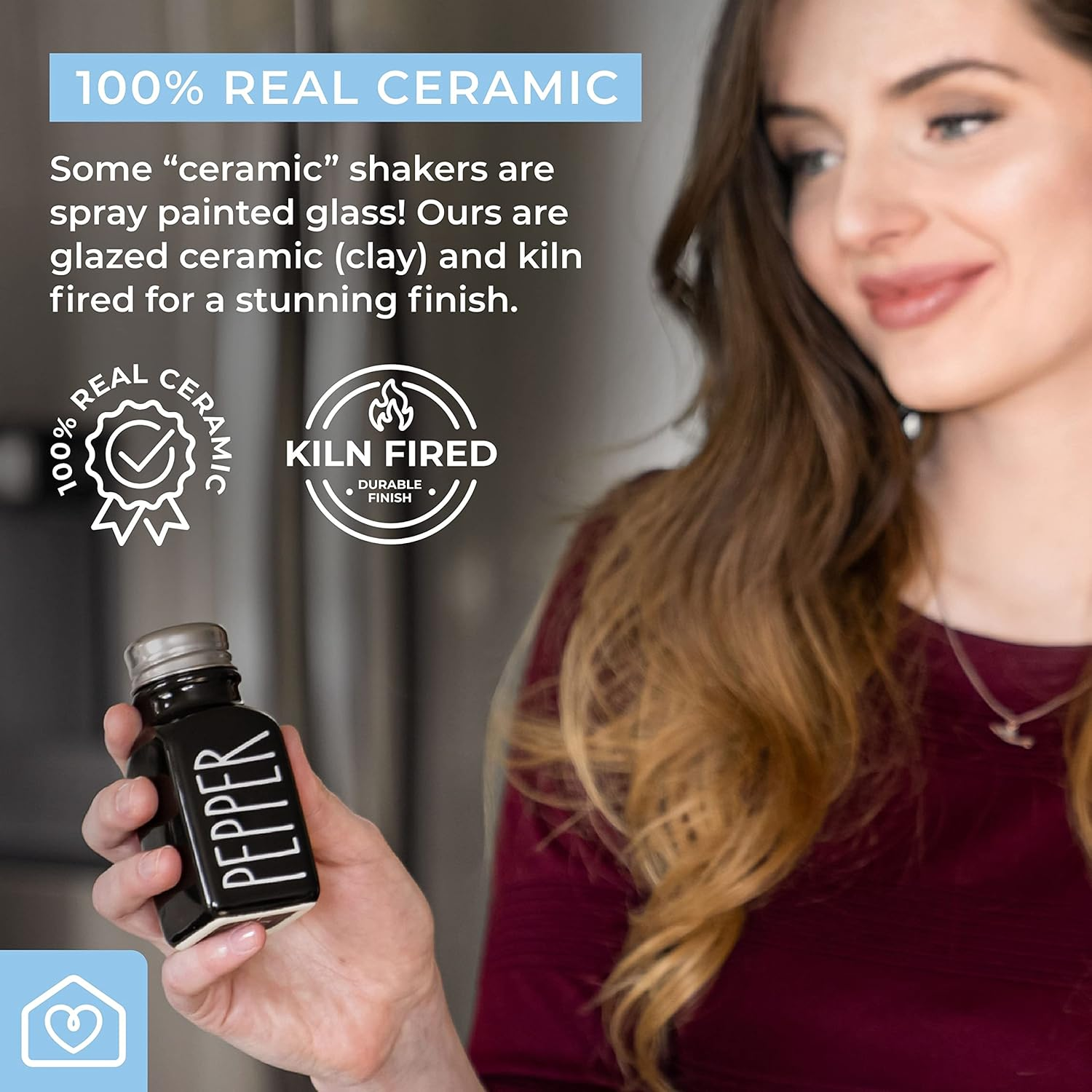 Heartland Home Farmhouse Ceramic Salt and Pepper Shakers Set with Extra Lids. 100% Stoneware Salt and Pepper Shaker Set. Black Pepper and White Salt Shaker with Lid X4. Kitchen Salt Pepper Shakers image number 4