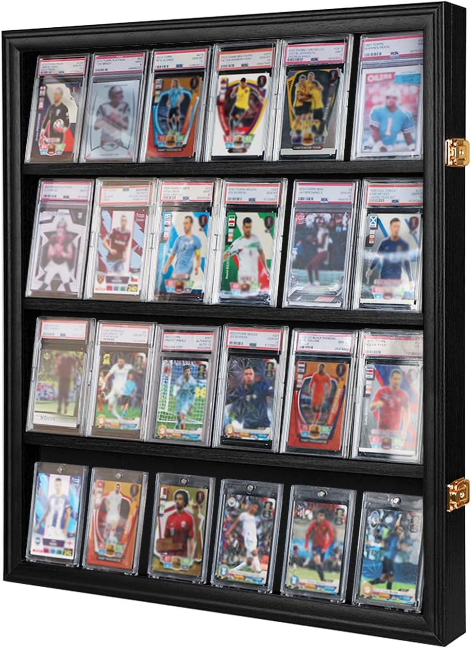 Graded Sports Card Display Case - 24 Baseball Card Display Case -Trading Card Frame Wall Display Lockable with UV Protection Acrylic Door for Football Basketball Hockey Cards,Black image number 3